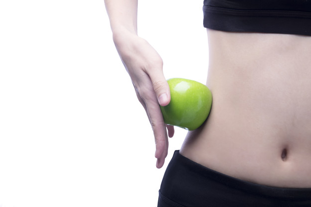 Good healthy body and curve waist and green apple